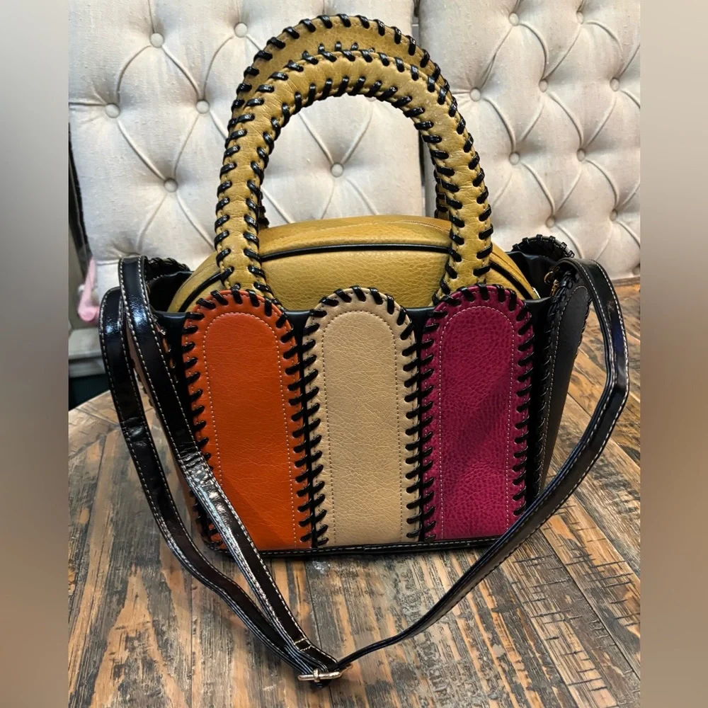 Patchwork Colored Stitching Handbag - Picture 3 of 14